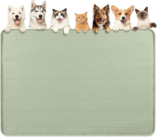 Dog Food Mat 70''x45'' Extra Large Dog Mat for Food and Water, Green | Silicone Dog Bowl Mat with Raised Edge, Waterproof Non-Slip Pet Feeding Mat for Floors, fit for Dog Cat Bowls by Bartuke