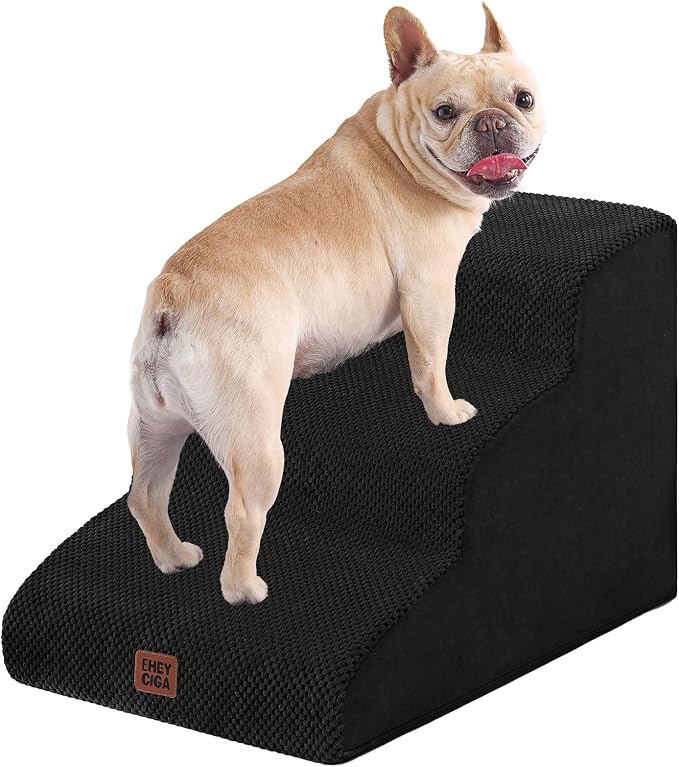 EHEYCIGA Curved Dog Stairs Ramp for Small Dogs 15.7" H, 3-Step Dog Steps for Couch Sofa and Chair, Pet Stairs for Cats, Non-Slip Balanced Pet Steps Indoor, Black by EHEYCIGA