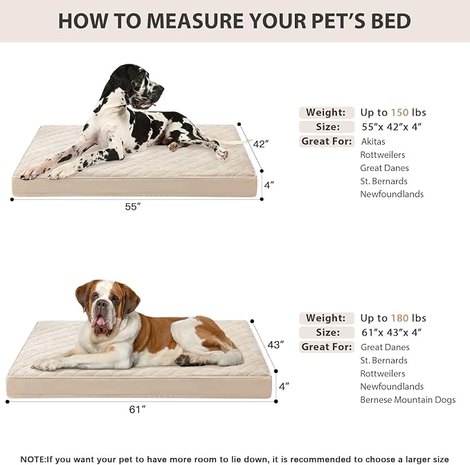 WNPETHOME Orthopedic XXL Dog Beds for Large Senior Dog Bed Comfy Sleeping | XXL Washable Waterproof Dogs Bed with Removable Cover, Multi-Needle Quilting Dogs Crate Bed for Relax , Beige 55x42 Inch - Image 5