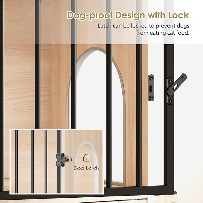 Dog Proof Cat Feeding Station, Dog Proof Cat Feeder, Cat Food Table | Cat Feeding Station with Scratching Post, Elevated Cat Food Bowls with Stand, Pet Food Storage Cabinet, Cat House Furniture - Image 7