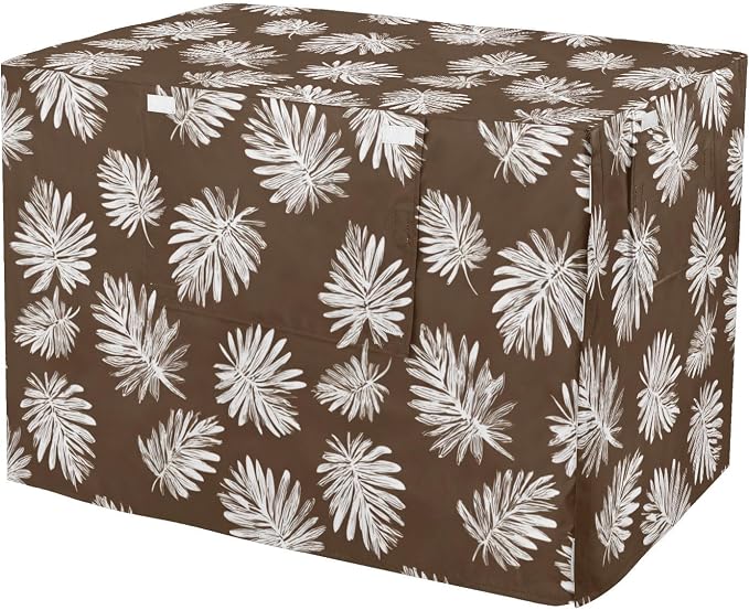 Dog Crate Cover Kennel Cover for Dog Cages Breathable for Wire Cage Indoor Outdoor Brown Palm Leaves01 by QwThum