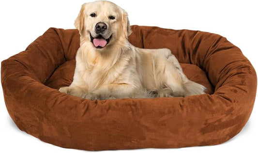 Majestic Pet 40 Inch Suede Calming Dog Bed Washable 40x29x9 (Inch) – Cozy Soft Round Donut Dog Bed with Spine Support for Dogs to Rest Their Head - Pet Bed Large – Rust by MajesticPet