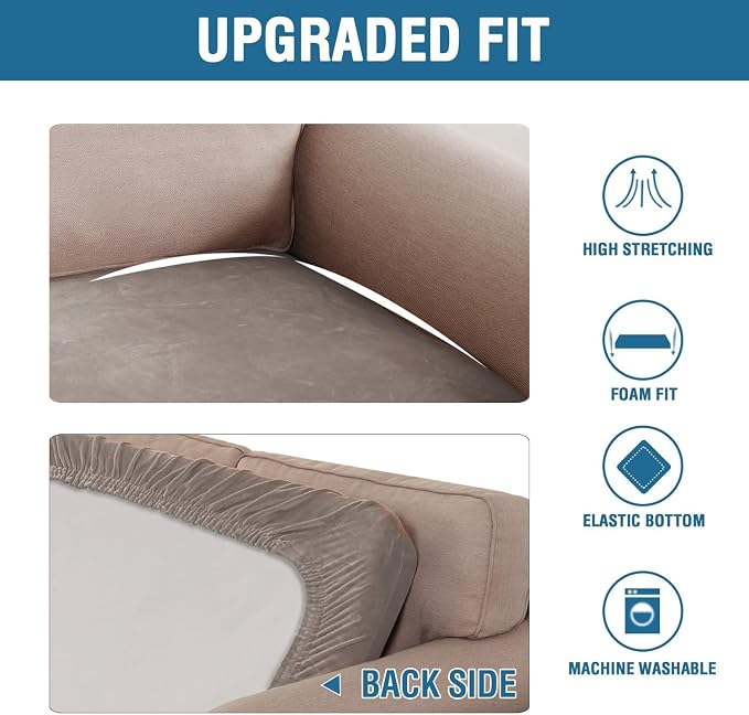 H.VERSAILTEX Velvet Stretch Individual Couch Cushion Cover Plush Slipcover for Loveseat Sofa Furniture Protector Seat Cover (1 Piece Loveseat Cushion Cover, Taupe) - Image 6
