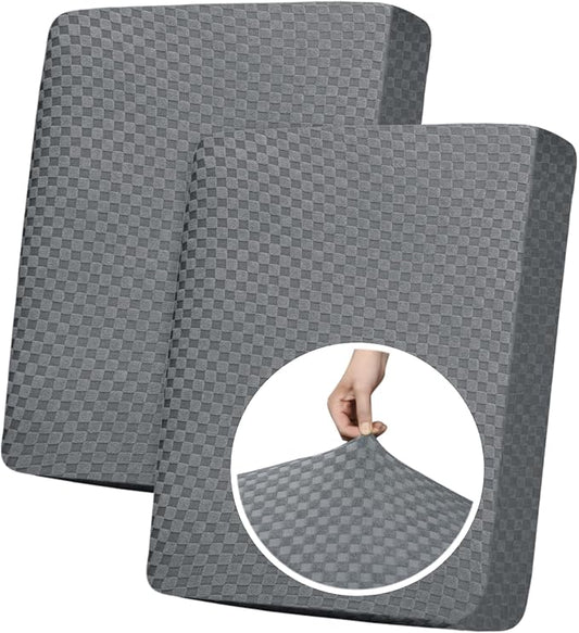 YEMYHOM Stretch Individual Cushion Covers Large Sofa Seat Cushion Slipcovers Soft Couch Cover Replacement Large Checkered Furniture Protector with Elastic Bottom (2 Pcs XL Cushion Covers, Light Gray) by YEMYHOM