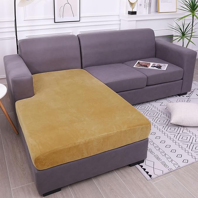 hyha Velvet Couch Cushion Covers, Sofa Covers for Cushion Couch Washable | Soft Plush Sofa Slipcover, Elastic Bottom, Non-Slip Wear Resistant Furniture Protector, Ideal For Pets & Kids, Chaise by hyha