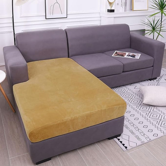 hyha Velvet Couch Cushion Covers, Sofa Covers for Cushion Couch Washable | Soft Plush Sofa Slipcover, Elastic Bottom, Non-Slip Wear Resistant Furniture Protector, Ideal For Pets & Kids, Chaise by hyha