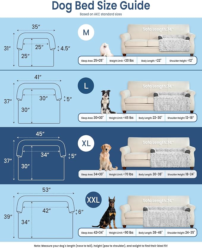 Calming Extra Large Dog Bed for Couch, 45 x 37 inch Removable Couch Cover for Dogs Washable, Non-Slip Fluffy Plush Dog Sofa Mat for Furniture Protector - Grey - Image 6