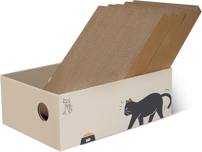 Papercat Cat Scratcher, 5 PCS in 1 Scratching pad with Box, Natural Recycled Corrugated Cardboard, Reversible for 2X Use, Kitty Refill Indoor, Brown (PC-MZB-001) by Unknown