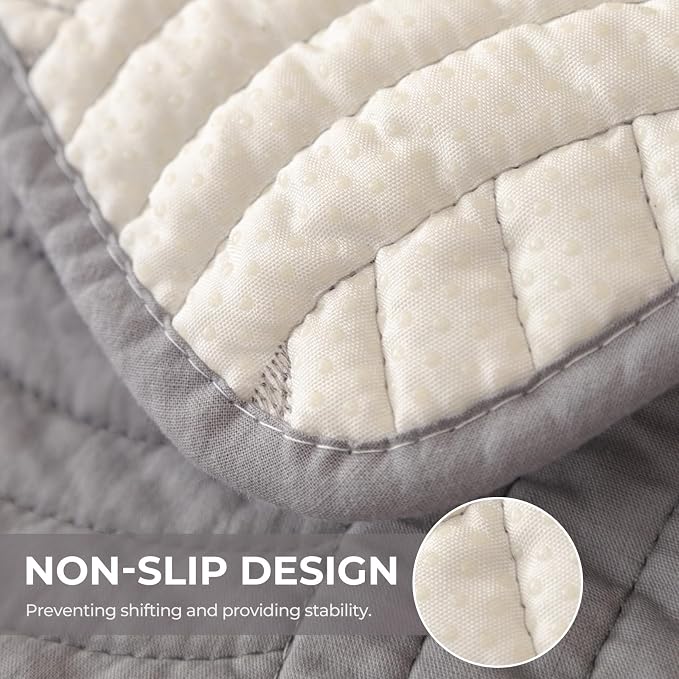 vctops Solid Color Cotton Quilted Sofa Couch Cover Weave Pattern Soft Sectional Couch Covers Embroidery Non-Slip Sofa Slipcover for Dogs, Children, Pets Furniture Protector (Grey,28"x59") - Image 3
