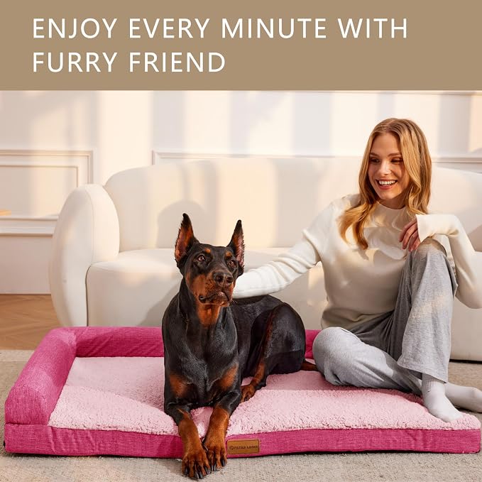 Patas Lague Orthopedic Large Dog Bed Pet Sofa Beds 48''X30''Pink | L Bolster Egg-Crate Foam Dog Couch For Large Sized Dogs, Waterproof Removable Washable Cover, Pet Mat with Nonskid Bottom - Image 2