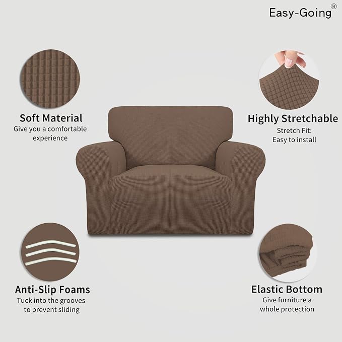 Easy-Going Stretch Oversized Chair Slipcover with Arm Washable Brown | 1-Piece Large chair covers armchair Furniture Protector for Living Room chair and a half cover Soft For Kids, Pet. - Image 3