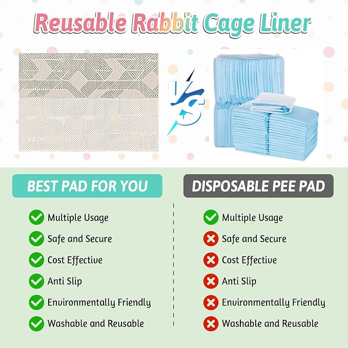 VCEPJH Bunny Floor Mat 55 x 78.7in Rabbit Cage Liner Washable Large Reusable Guinea Pigs Rug Anti-Slip Whelping Pads for Small Pet Dogs Puppy Chinchillas Cats Ferrets - Image 3
