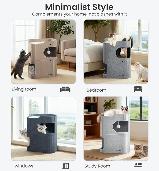 Made4Pets Cat House for Indoor Use, 2-Storey Cube Bed Cave, Covered Hideaway Condo with Scratch-Resistant Felt, Foldable Easy-to-Clean Design for Multi-Cat Homes, Marble White - Image 7
