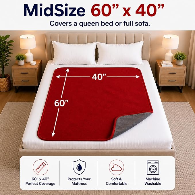 The Original Good-Time Red/Gray Waterproof Blanket MidSize 60x40 | 100% Leakproof for Messy Moments, Pets and Spills, Machine Wash & Dry - Image 8