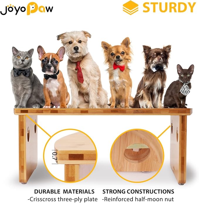 Elevated Dog Bowls, Bamboo Raised Dog Bowl for Small Dogs & Cats, with 2 Stainless Steel Bowls (4'' Tall-20oz Bowl) - Image 4