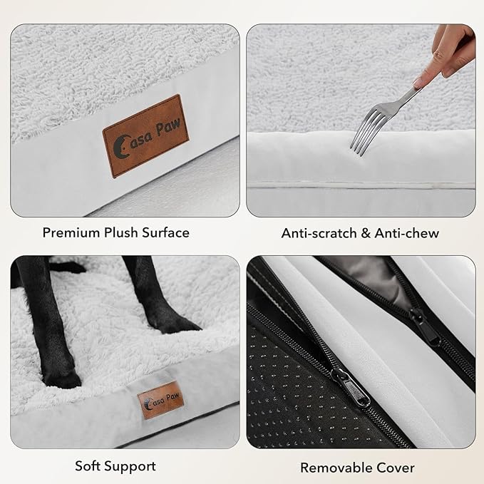 Orthopedic Dog Bed for Extra Large Dogs, 53x42in, Grey White | Orthopedic Foam Relieves Joint Pressure, Bolsters Supports Head And Neck, Washable Cover, Non-Slip Bottom - Image 6