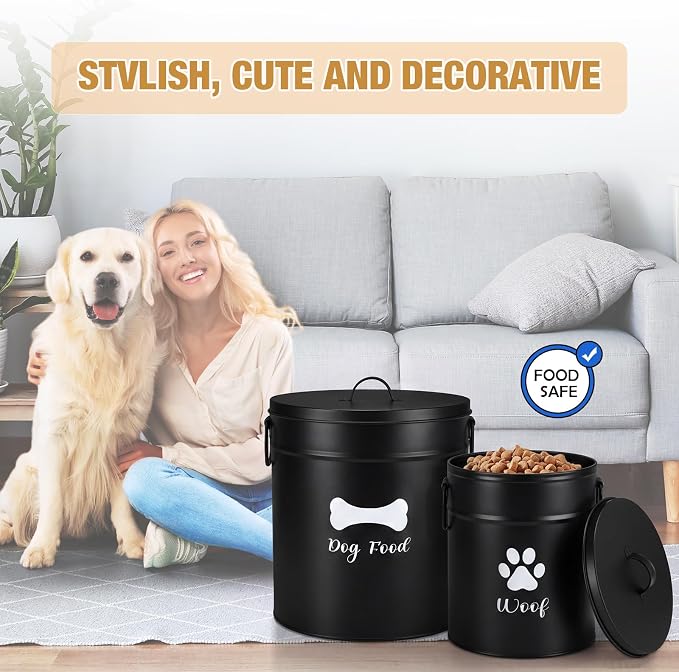DoubleFill Extra Large 23+10 lb Metal Dog Food Storage Containers Set of 2 Black Airtight Dog Treat Snack Jars with Lids and Spoon Farm House Style Big Pet Cookie Jar for Kitchen Counter Gift - Image 6