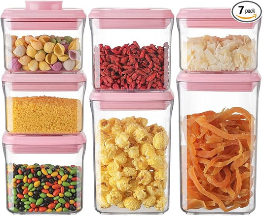 Ankou Airtight Food Storage Container - 7 Pcs One Button Handy Container Stackable Food Containers for Snacks Candy Salt Herbs Spices Coffee Bean Formula Popcorn BPA-Free Tight Seal by ANKOU