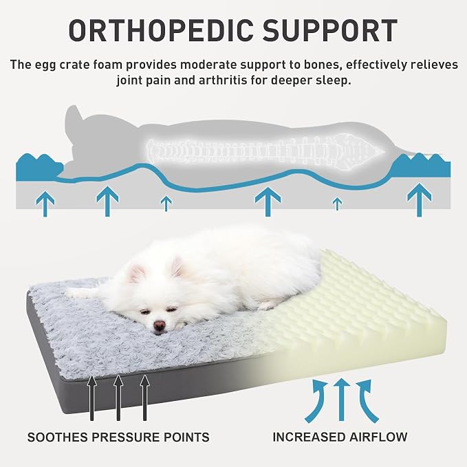 KSIIA Washable Dog Crate Bed Waterproof for Medium Dogs,29x18 in,Light Gray | 3in egg crate foam,orthopedic support,Soft rose velvet,3ply waterproof fabric,removable cover,anti-slip base,washable - Image 3