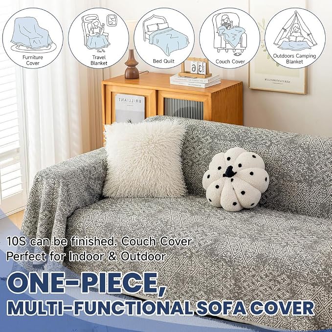 ROOMLIFE Couch Cover Black Boho Sofa Covers for 3 Cushion Couch Washable, Furniture Protector Sofa Couch Cover for Dogs, Soft Breathable Sofa Slipcover, Couch Throw Blankets with Tassels 71''X150'' - Image 7