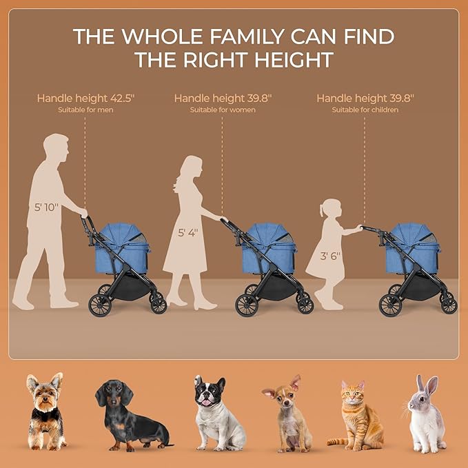 MAMIZO Foldable Dog Stroller for Medium Dogs Cats Up to 55 Lbs, Adjustable Height Handle, Pet Stroller with Aluminum and Carbon Steel Frame, Sun Shades, Storage Basket & Shock Absorbers, All-Terrain