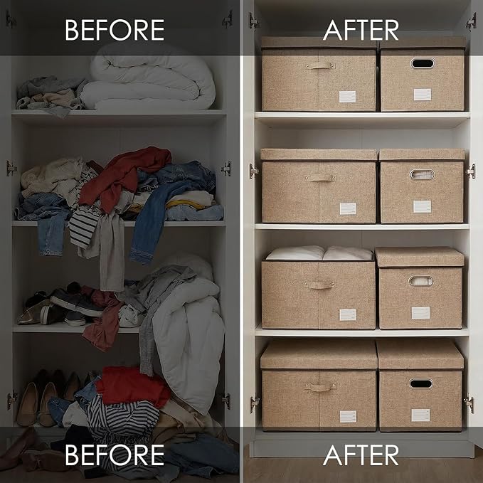 PRANDOM Storage Bins with Lids [3-Pack] Jute Fabric Foldable Storage Boxes Organizer Containers Baskets Cube with Cover for Home Bedroom Closet Office Nursery khaki（23.4X15.9X11.5 - Image 5