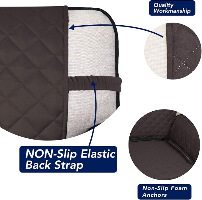 PureFit Reversible Quilted Sofa Cover, Water Resistant Medium Slipcover Furniture Protector, Washable Couch Cover with Non Slip Foam and Elastic Straps for Kids, Pets (Loveseat, Chocolate/Chocolate) | Chocolate/Chocolate, Water Resistant Couch Protecto... - Image 3