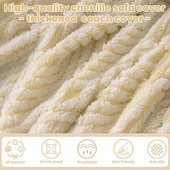 ROOMLIFE Striped Boho White Couch Cover for 2-3 Cushion Sofa, Fuzzy Plush Warm Sofa Slipcovers Sectional Sofas Covers, Non Slip Washable Furniture Protector Soft with Tassel,Winter 71''X134” - Image 4