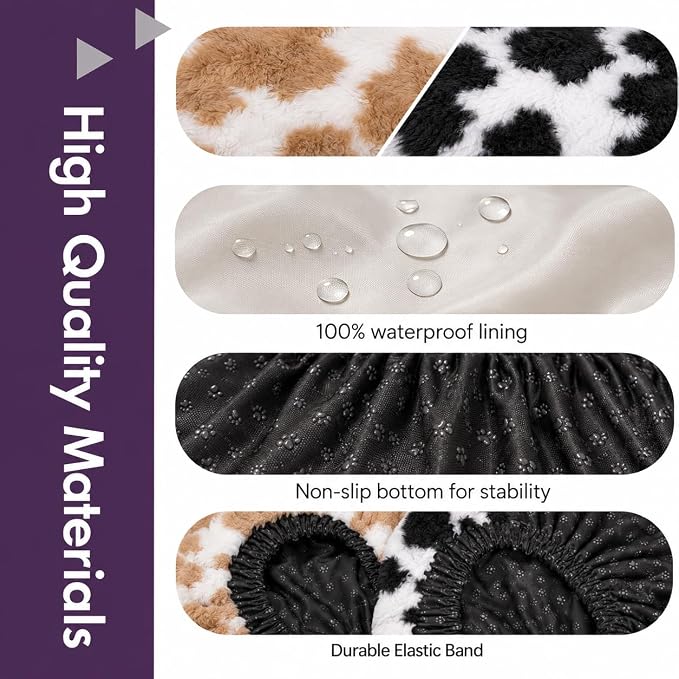 Waterproof Dog Bed Cover Replacement, Luxury Faux Fur Calming Pet Bed Cover with Fitted Sheet Design, Anti-Slip Bottom & Elastic Cord, Washable Protective Topper for Orthopedic Dog Beds - Image 2