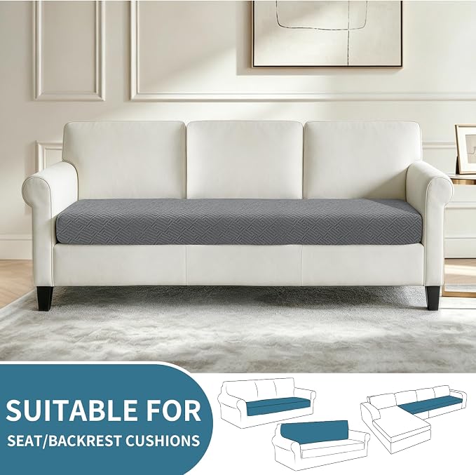 XINEAGE Couch Cushion Covers,Loveseat Sofa Seat Slipcovers for Pets,Non Slip Sofa Seat Cover Washable,Sofa Slipcovers with Elastic Bottom(1 Piece Sofa Cushion Cover,Light Gray) - Image 2