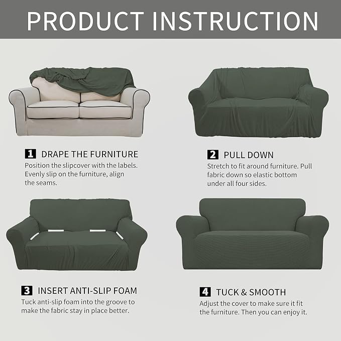 Easy-Going Stretch Oversized Loveseat Couch Covers Washable Olive Green | 1-Piece Large Loveseat Cover for 2 Cushion Couch Furniture Protector RV Sofa Slipcover Soft with Bottom for Kids Pets - Image 6