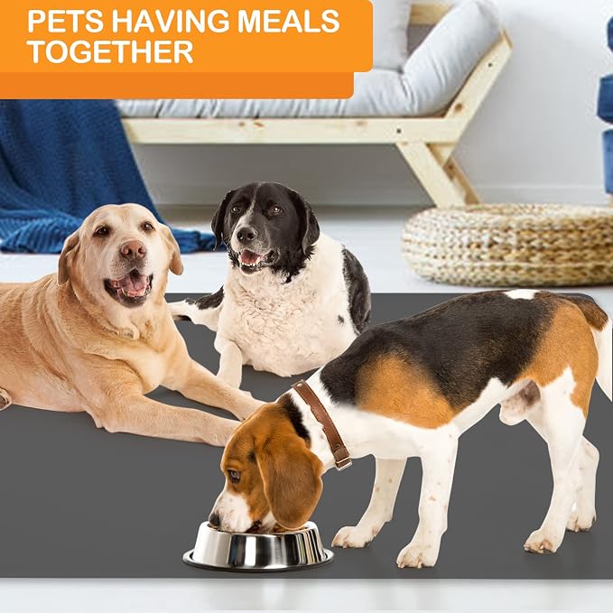 KVK Dog Water Mat 39.4×29.5in - Silicone Dog Mat for Food and Water Extra Large - Pet Food Mat for Floors Waterproof - Pet Feeding Mat Prevent Water Food Spills - Dark Grey - Image 3