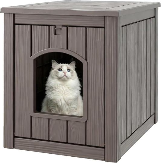 Cat Litter Box Enclosure, Plastic Hidden Litter Box Side Table with Openable Front Door, Cat Box Enclosure Cabinet for Indoor & Outdoor Use, Weatherproof, Easy to Clean & Assemble, Grey by KFY