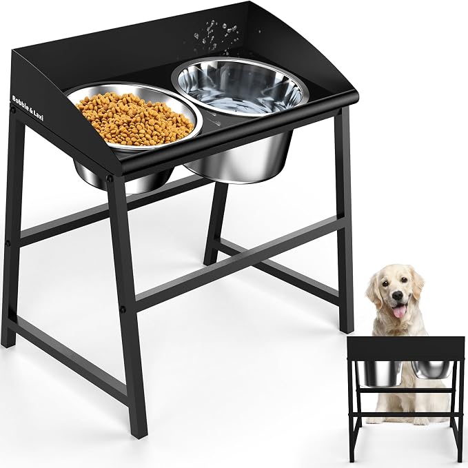 Bobbie & Laxi 15" Elevated Dog Bow for Large Breeds, No-Spill Design | Raised Dog Bowl with Metal Stand, Stainless Steel Dog Food & Water Bowl Set with Raised Splash Wall; Easy to Clean Dog Bowl by BobbieLaxi