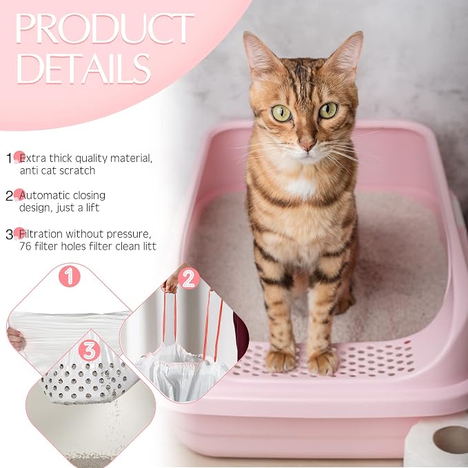 Jutom 42 Count Jumbo Sifting Cat Litter Bags 36 x 18 Inch Extra Large Thick Cat Litter Box Liners with Holes Disposable Thick Scratch Resistant Rubbish Bags Drawstring Rubbish Box Liners - Image 3