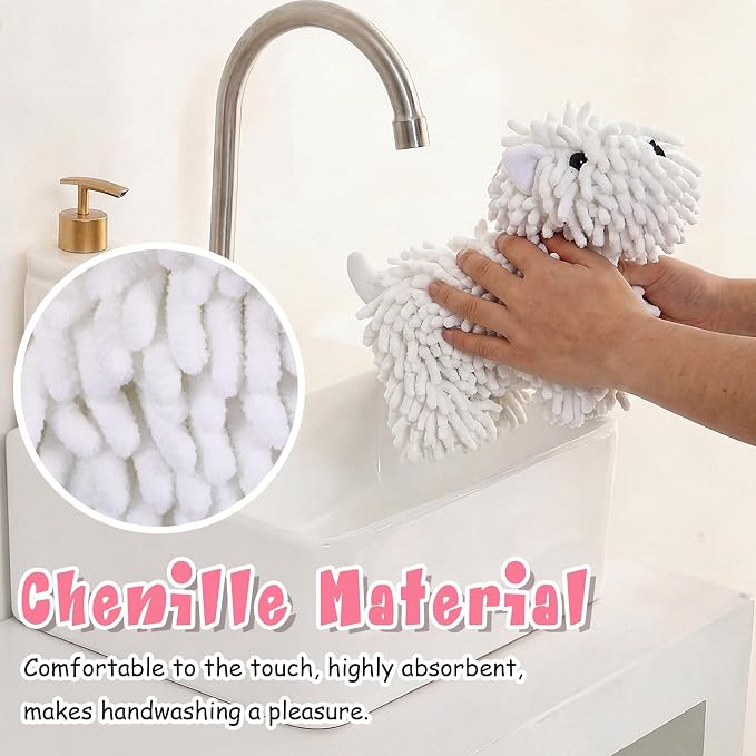 Tegeme 1 Pcs Chenille Dog Hand Towel Fuzzy Towel Absorbent Microfiber Soft for Bathroom Kitchen Washstand (White,Standing Dog) - Image 5