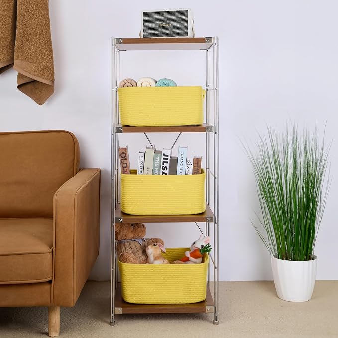 MiniArk Large Storage Baskets for Shelves, 17 x 13 x 7.5” Closet Organizers Bins for Clothes Blanket Towels, Baby Nursery, Toy Baskets Box, Woven Rope Baskets, 2 Packs Yellow - Image 4