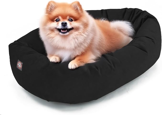 Majestic Pet 24 Inch Suede Calming Dog Bed Washable – Cozy Soft Round Dog Bed with Spine Support for Dogs to Rest Their Head - Fluffy Donut Dog Bed 24x19x7 (Inch) - Round Pet Bed Small – Black (2025) by MajesticPet