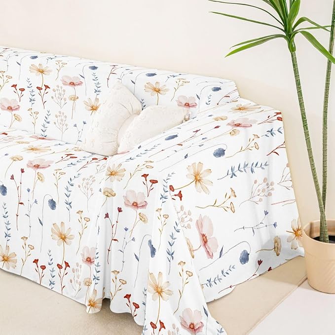 Erosebridal Watercolor Floral Sofa Cover Coral Beige Flower Couch Cover Modern Minimalist White Sofa Protector 71" X 150" Rustic Farmhouse Washable Non Slip Couch Protector for Pet Cats Kids - Image 5