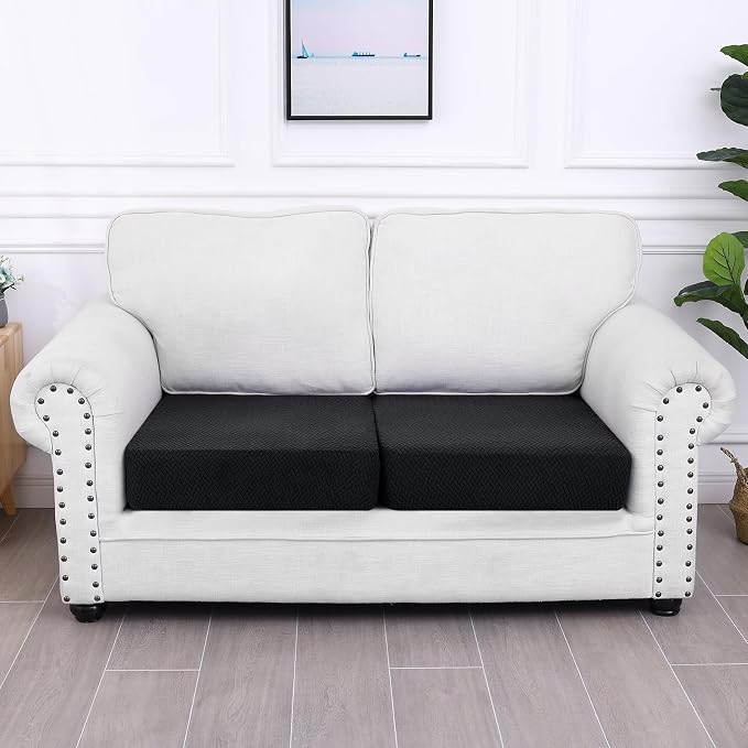 Smiry Waterproof Couch Cushion Covers, Non Slip Seat Cushion Covers | Stretch Jacquard Sectional Sofa Slipcover, Washable Elastic Furniture Protector for Pets, Kid, 2 Pieces, Black - Image 5