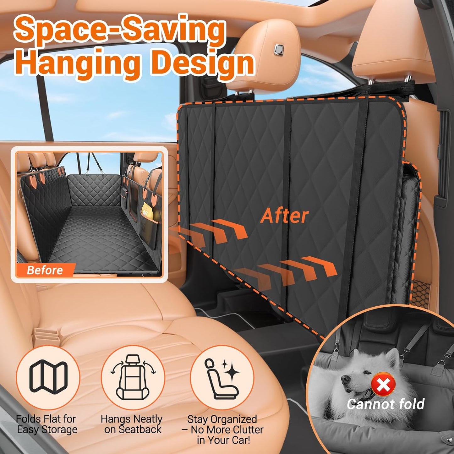 Hard Bottom Car Seat Cover for Dogs,Waterproof Dog Seat Cover for Back Seat Extender,Scratch-Proof and Anti-Slip Car Dog Hammock for Large Dogs SUV,Black(Holds 500 Lbs)