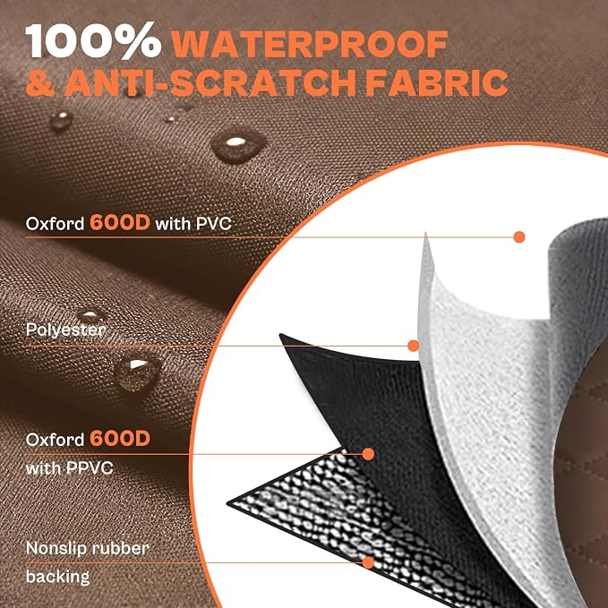 IVY&LANE SUV Cargo Liner for Dogs,Waterproof Trunk Cover Dog Car Seat Mat for SUVs Sedans Vans with Bumper Flap Protector,Non-Slip,Large Size Universal Fit,Brown - Image 3
