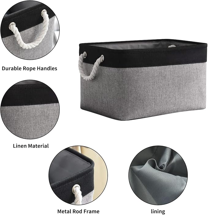 TheWarmHome Storage Basket for Organizing- 16x12x8 inch 1 Pack Fabric Storage Cubes, Bins for Organization for Shelves Organizer Gift Laundry Cloth Toy (Grey & Black) - Image 5
