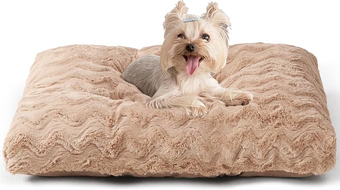 EHEYCIGA Washable Small Dog Bed for Crate 23x18 Inch, Kennel Pad for Puppy Up to 25 lbs, Plush and Comfy Pet Sleeping Mat, Camel by EHEYCIGA