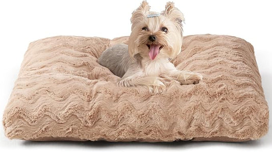 EHEYCIGA Washable Small Dog Bed for Crate 23x18 Inch, Kennel Pad for Puppy Up to 25 lbs, Plush and Comfy Pet Sleeping Mat, Camel by EHEYCIGA