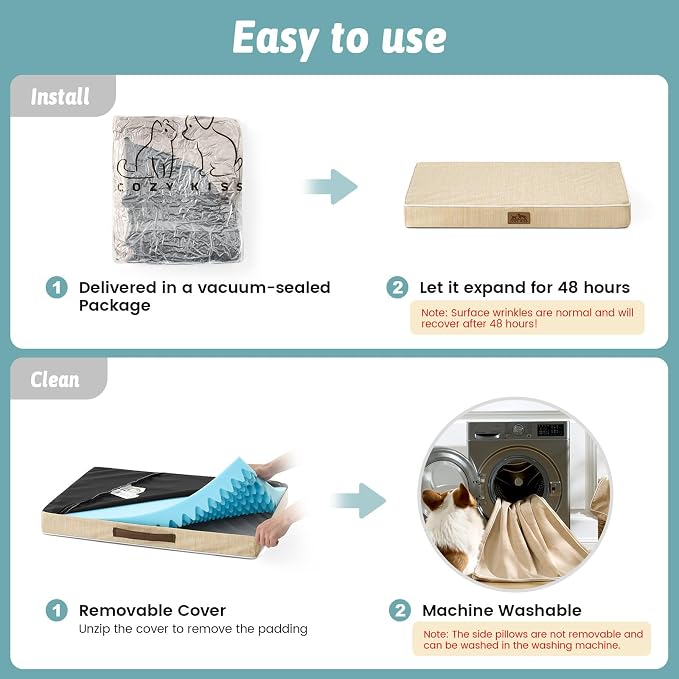 COZY KISS Cooling Orthopedic Dog Bed, Q-Max >0.5 Waterproof Egg Crate Foam Pet Bed with Removable Washable Cover, 36x27x3 Inch,Beige - Image 8