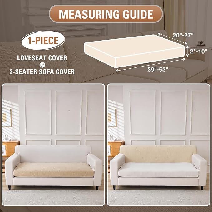 Couch Cushion Covers Loveseat Cover or 2 Seat Sofa Cover Stretch Couch Cover Washable Soft Seat Covers Furniture Protector Sofa Slipcovers for Pets(Natural, Loveseat Cover) - Image 2