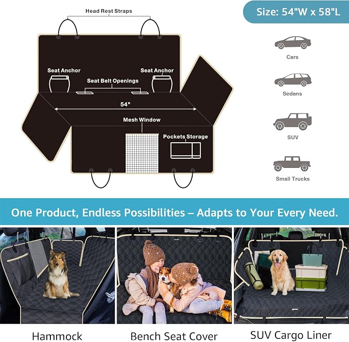 Lassie Dog Car Seat Covers for Back Seat with 2 Seat Belts, Waterproof Dog Car Hammock with Mesh Window Durable Scratch Proof Nonslip Pet Carseat Covers Universal Fit Protector for Cars, Trucks & SUVs - Image 5