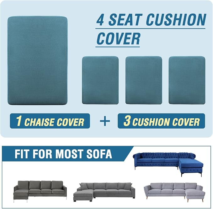 H.VERSAILTEX Sectional Couch Covers 4 Pieces Sofa Seat Cushion Covers L Shape Separate Cushion Couch Chaise Cover for Both Left/Right Sectional Couch (Seat Only: 1 Chaise + 3 Sofa, Storm Blue) - Image 8