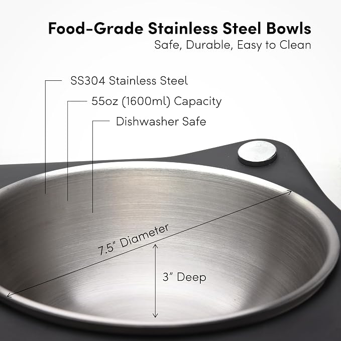 xympo Adjustable Elevated Dog Bowl 56 fl oz Stainless Steel Bowls - Image 5